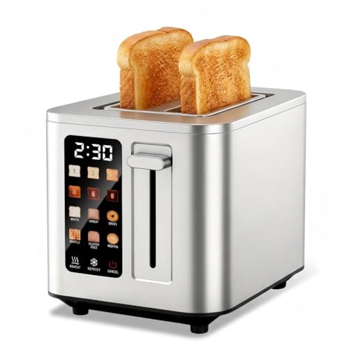 Image of 2026 Upgraded TAZTIR Touch Screen Toaster 2 Slice, Premium Stainless Steel Digital Bread Toaster with Timer, 1.5'' Wide Slot, 6 Shade Settings & 6 Bread Types, Bagel Defrost Reheat Cancel Functions