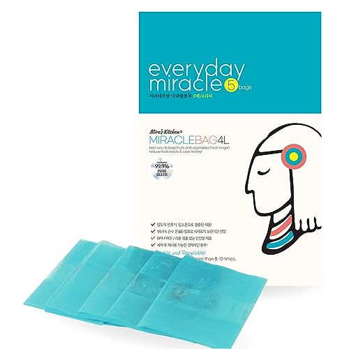 Miras Kitchen Miracle Bag Food Storage Bag and Spoil Prevention for Vegetables, Fruits, Meats, Lunches - Extended Storage Time with Pure Silver (4L (5 Bags))