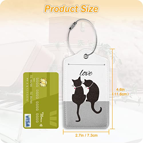 Image of Set of 2 Cat Luggage Tags for Suitcases Women Cute Leather Suitcases Tag with Stainless Steel Loop Privacy Cover ID Label Bubble Travel Bag Tags Luggage Identifiers for Women Men Travel