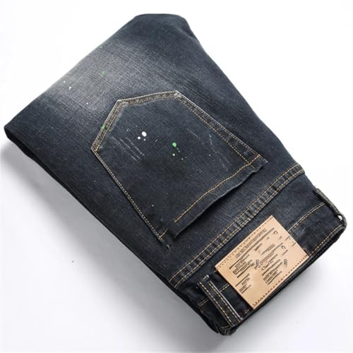 Men's Trousers Paint Spots Ripped Splicing Stretch Slim Punk Denim Pants Jeans3