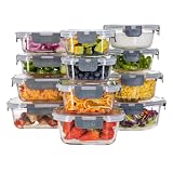 Igluu Meal Prep – Szklane pojemniki na żywność z pokrywkami (12 szt. – 4 prostokątne, 4 kwadratowe, 4 okrągłe) – Hermetyczne, Bez BPA – Do piekarnika, mikrofalówki, zamrażarki i zmywarki