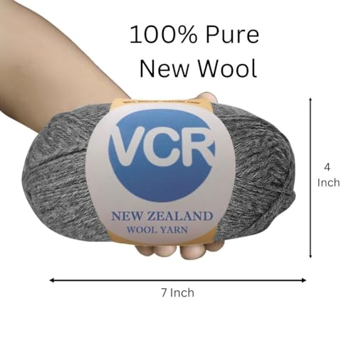 Image of VCR Steel Grey Chunky Wool Yarn, 100 Grams, Hank, 196 Meters, 100% New Zealand Wool Knitting Yarn, Soft Crosia Thread Suitable for Baby Blankets & Booties Pack of 1
