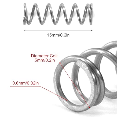 GUNGY Druckfeder Edelstahl Feder Druckfedern 15mm Drahtdurchmesser 0,6mm Außendurchmesser 5mm Länge 15mm Maximale Federkraft 1,35kg 20 Stück