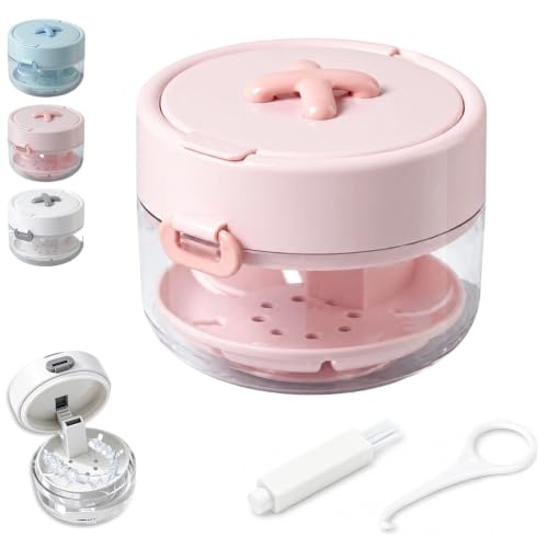 All-in-One Retainer Storage Case, Denture Cleaning Cup with Removable Basket, Portable Mouth Guard Storage Container, Travel Daily Care, For Retainers, Dentures and Night Guards (Pink)