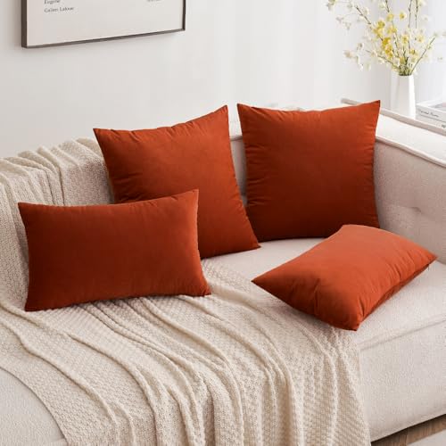 Image of MIULEE Velvet Throw Pillow Covers 12x20 Inch, Pack of 2 - Burnt Orange, Soft Solid Lumbar Decorative Pillow Covers Modern Luxury Home Decor for Chair Couch Sofa Bedroom Livingroom