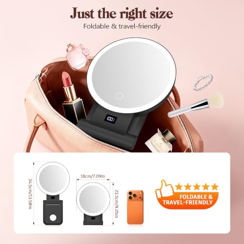 B Beauty Planet Magnifying Mirror with Light 30X, 2000mAh 1X/ 30X Makeup Mirror with Standable Base & Tweezers, 3 Color Modes with Adjustable Brightness& Smart Display, Foldable for Travel Black by B Beauty Planet - Used condition - Image 6