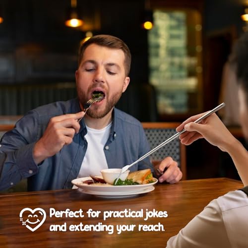 【3 PCS】Extendable Fork for Jokes, Expandable Forks, Extended/Extending/Extend, Extension from 8.7" to 25.4" Long, Stainless Steel Telescopic/Telescoping/Retractable Dinner Fork. Silver
