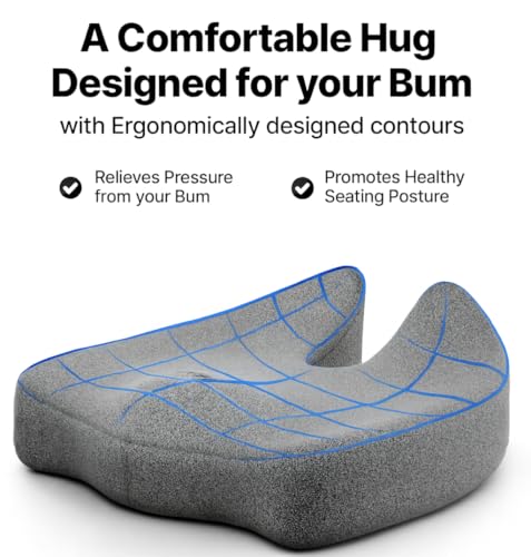 Image of Homerz Premium Orthopedic Coccyx Cushion | 2 Years Warranty | Seat Cushion for Chair, Car Seat Cushions, Memory Foam Sitting Pillow for Tailbone, Sciatica & Back Pain Relief (Pro)