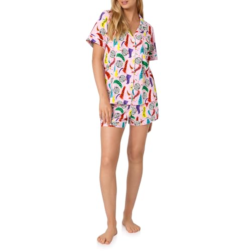 Image of Bed Head PJs Womens Matching Pajamas - Soft Organic Short Sleeve Button Down PJ Shirt & Shorts Set - Sleepwear & Loungewear
