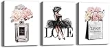 Fashion Women Canvas Wall Art for Bedroom Wall Decor Pink Flower Watercolor Art Perfume Handbag Love
