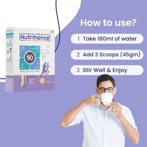 Image of JUBILANT NUTRIHANCE Complete Nutritional Drink in Vanilla Flavour 50 Vital Nutrients | Promotes Heart Health Immunity Building Weight Management Energy Booster 400 gm x Pack of 5