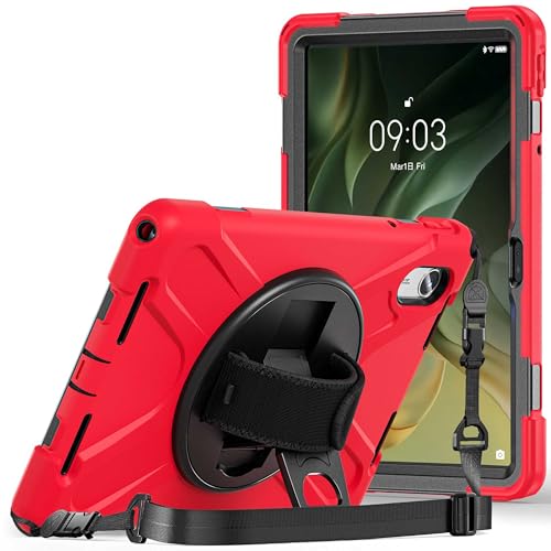 Image of ProElite Cover for Motorola Pad 60 Neo 11 inch 2025 Cover Case, Rugged 3 Layer Armor case Cover for Motorola Pad 60 Neo 11 inch with Hand Grip & Rotating Kickstand with Shoulder Strap, Red