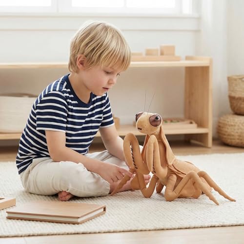 Brown Mantis Plush Toy - Realistic 12" Brown Praying Mantis Stuffed Animals, Lifelike Soft Big Wings Insect Weigted Toys, Simulation Mantis Plushie Model Toy, Unique Plush Gift Collection for Kids by ZHONGXIN MADE - Used condition - Image 3