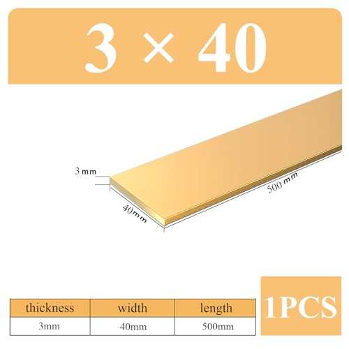 COYOUCO Brass Flat Bar Stock, 3Mm Thickness X40/45/50/60Mm Width X 500Mm Length Brass Plates Mill Stock for Knife Making, Craft,3 * 40 * 500mm