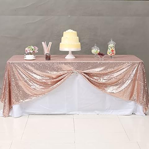 3E Home 127x203cm(50x80 Inches) Rose Gold Sequin Table Cloth Fabric Sparkly Wedding Party Sequin Table Cloth Sequin Rectangular Glitz Sequin Rose Gold Tablecloths Cover