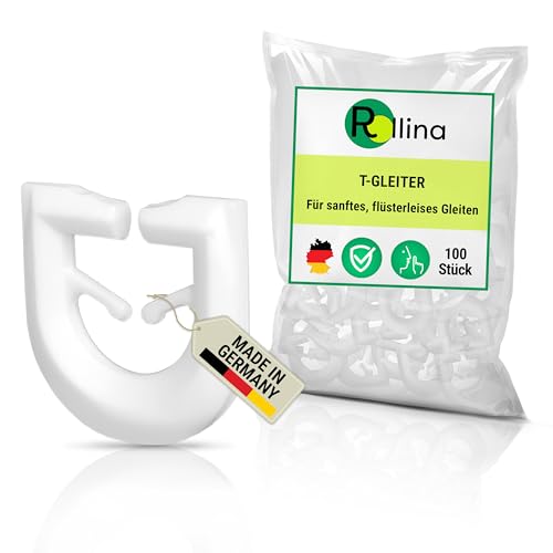 Rollina Gancho para cortina en T, apto para riel de cortina en T con perfil en T, accesorios y piezas de repuesto (100, blanco)