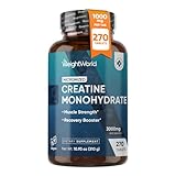 WeightWorld Micronized Creatine Monohydrate 3000mg Tablets - Muscle Growth, Strength, Energy & Recovery | Pre Workout Creatine for Women & Men | 1000mg per Tab | Vegan 270 Tablets (3 a Day), Non-GMO