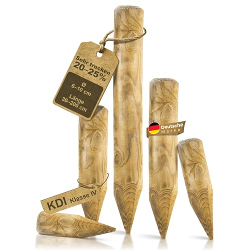 BooGardi Zaunpfosten Holz · 39 Größen · Ø 10 cm Länge: 40 cm · Holzpfahl trocken KDI IV · Holzpfosten rund · Rundholz Baumpfahl Pfosten für Holzzaun, Gartenzaun & Beet