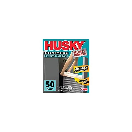 Poly-America Husky HK18XDS050W Drawstring Compactor Bag 50 ct, 18 Gallon