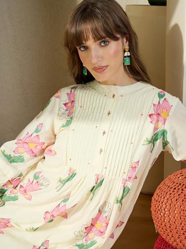Image of INDO ERA Women's Pure Cotton Floral Printed A-Line Calf Length Kurta & Pant Set (IESTR12117)