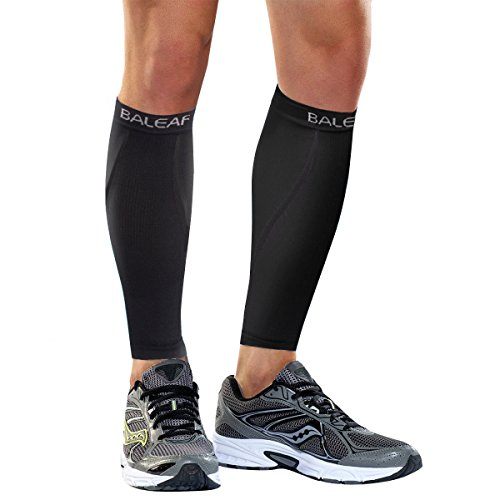 BALEAF Unisex Calf Compression Leg Sleeve Shin Support Calf Socks for Running, Cycling, Hiking, Shin Splints and Varicose Veins, Pure-Black, L(1 Pair)