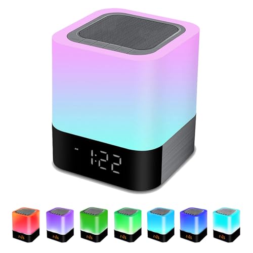 INMOZATA Nachttischlampe mit Wecker, Bluetooth-Lautsprecher, Nachtlicht, Schlafzimmerdekoration, RGB-Farbwechsel-Tischlampe, Geschenke für Teenager-Mädchen, Jungen, Geschenke für Frauen,