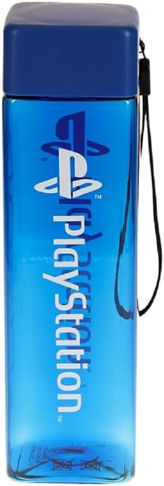 PlayStation Paladone Square Travel Plastic Water Bottle with Wrist Strap Gifts 500Ml (17 Fl Oz), Blue, 500 ml