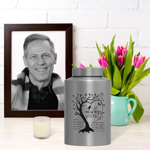 Decorative Cremation Urn Large up to 220lbs Memory Decorative Funeral Burial Urn for Male ,Female, Human Ashes (Stainless Steel Tree)