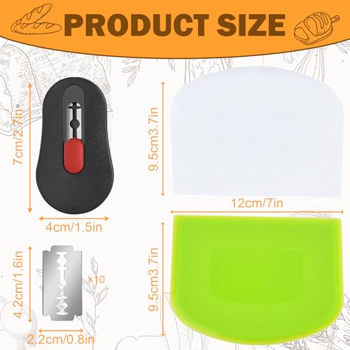 Miniatura 2 de Henjunu Cuchillo De Panadero Compacto, Cuchillo Para Marcar Masa Con 10 Hojas De Afeitar Y 2 Cortadores De Masa De Plástico, Accesorios Para Hornear Pan