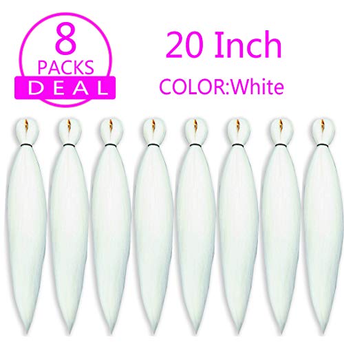 Jiefeng 8 Bundles Pre Stretched Braiding Hair Extensions For Women 20 Inches Yaki Texture Professional Crochet Twist Braids Hair Synthetic Hair For Braids (20 Inch, White) #TOP1