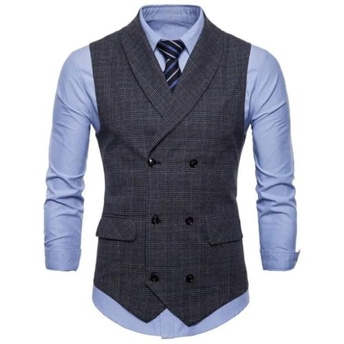 Men’S British Style Checkered Vest Double Breasted Slim Fit V-Neck Casual Business Suit Sleeveless Waistcoat2