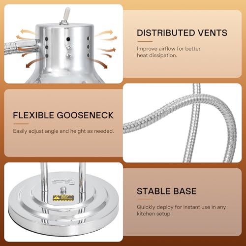Hiteemer Food Heat Lamp - 500W Commercial Food Warmer Lamp 2-Head Portable Electric Heat Lamps Catering Warming Light for Buffet Parties Restaurant Kitchen, Silver by Hiteemer - Image 5