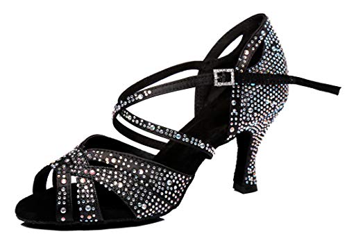 Chaussures de danse latine sexy et confortables avec talon stable de 7,5 cm en noir 42.5 EU