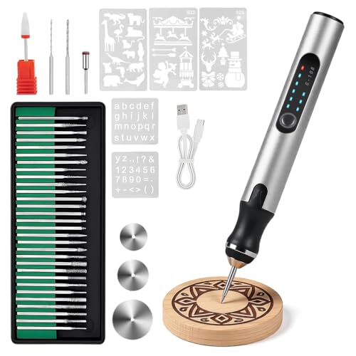 Image of Serplex Electric Engraving Pen with 37 Bits, 3 Gears Speed 5000-18000 RPM, USB Rechargeable Cordless Engraving Machine, Mini Rotary Tool DIY Rotary Engraver for Jewelry Wood Glass Stone Carving