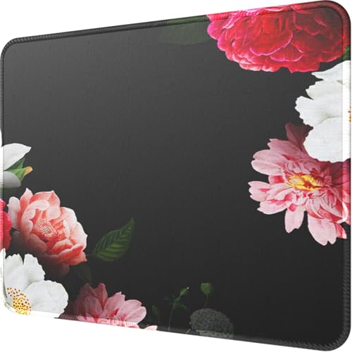 MROCO Mouse Pad [30% Larger] with Anti-fray Stitching, Premium-Textured & Waterproof Computer Mousepad with Non-Slip Rubber Base, Gaming Mouse Mat for Laptop, Office & Home, Black Flower