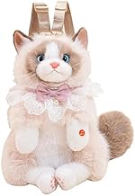 Cute and Soft Stuffed Animal Backpack with Adjustable Straps White Cat Bag | Ragdoll Cat Plush Backpack - Fluffy Realistic Stuffed Animal Shoulder Bag with Elegant |(golden)