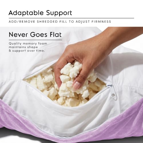 Image of Nestl Reading Pillow with Shredded Memory Foam, Designed for Sitting Up in Bed and Couch, Back and Arms Adjustable Support for Adult & Teens Backrest Pillows for Reading, with Washable Cover Lavender