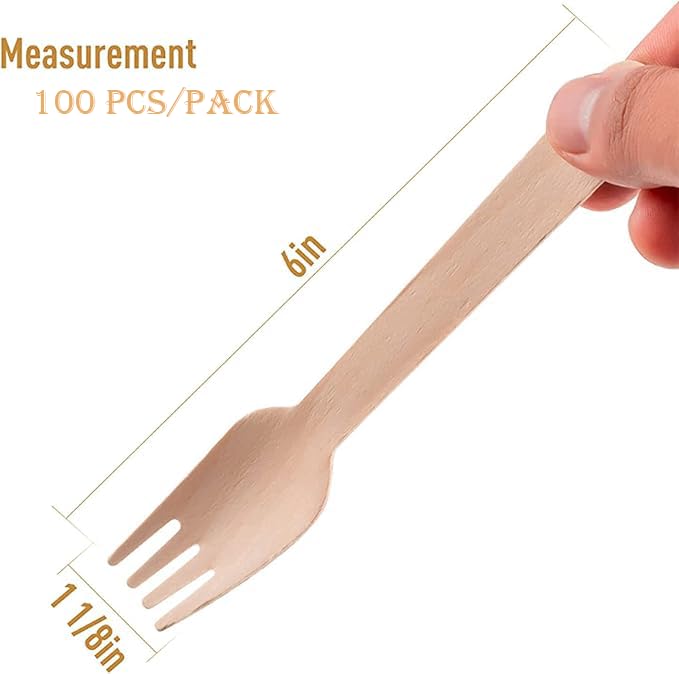 Disposable Wooden Forks | Birchwood Cutlery | Eco-Friendly Flatware | Compostable, Biodegradable(pack of 100)