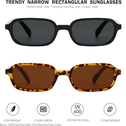 Retro Rectangle Sunglasses for Women Vintage Trendy Small 90s Style Narrow Square Frame UV400 Protection2