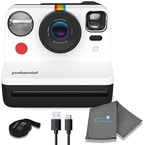Polaroid Cameras Now I-Type Instant Film Camera, Film Photography, Print Instant Photo, Great As A Gift, Bundle with a Lumintrail Lens Cleaning Cloth