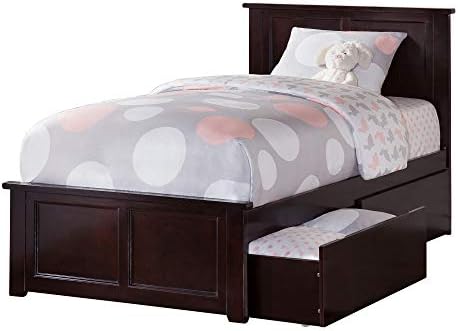 Atlantic Furniture Madison Queen Platform Bed with Matching Foot Board with 2 Urban Bed Drawers in Walnut Espresso/Twin XL