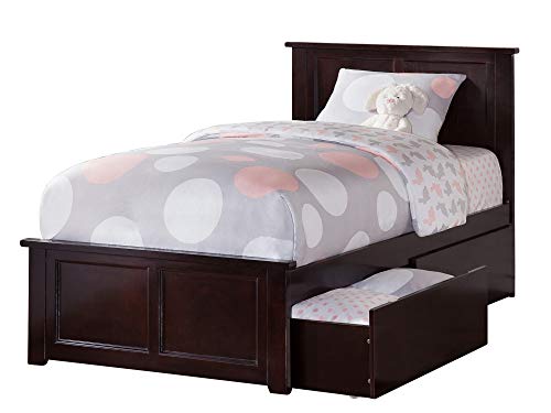 Atlantic Furniture Madison Queen Platform Bed With Matching Foot Board With 2 Urban Bed Drawers In Walnut Espresso/Twin Xl #TOP2