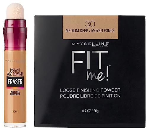 Image of Maybelline New York Instant Age Rewind Luminous Liquid Matte Concealer For All Skin Types, Caramel, 6Ml And New York Fit Me Loose Finishing Powder, 30 Medium Deep,Acne Prone, 20 Gram, 2 Count,Beige