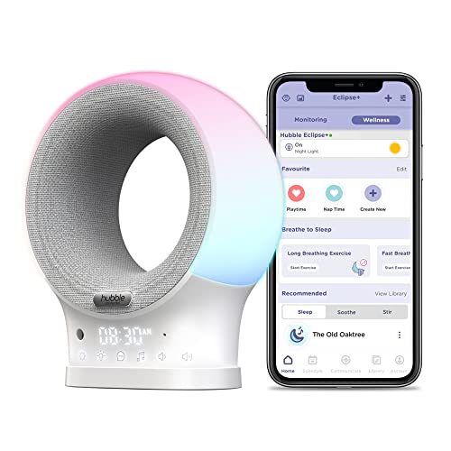 Hubble Eclipse+ Portable Soother, Kids & Baby Audio Monitor, 7-Color Night Light & Speaker, Push to Talk Connect, Digital Clock, Baby White Noise Machine, Sleep Trainer with Wi-Fi Connectivity -  HUBBLE CONNECTED, HCSECLPX