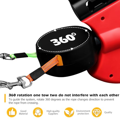 Doppelleine für 2 Hunde - Flexible Einziehbare Hundeleine Mit LED Licht, 3m, Ausziehbar Mit Bequemem Ergonomischem Griff, Rolleine (Rot)