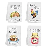 KamaLove Funny Kitchen Towels Sets of 4 - Housewarming Gifts Hostess Gifts Wedding Shower Gifts Kitchen Decor New Home - Decorative Waffle Towels, Hand Towels, Tea Towels