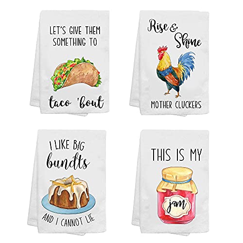 KamaLove Funny Kitchen Towels Sets of 4 - Housewarming Gifts Hostess Gifts Wedding Shower Gifts Kitchen Decor New Home - Decorative Waffle Towels, Hand Towels, Tea Towels