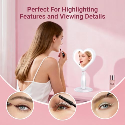 Vanity Grand Travel Makeup Mirror With 3 Color Lighting, Stepless Dimming, Handheld & Standing Dressing Table Mirror, Magnetic Base, Gifts For 13 Year Old Girls (Pearl White) - 7