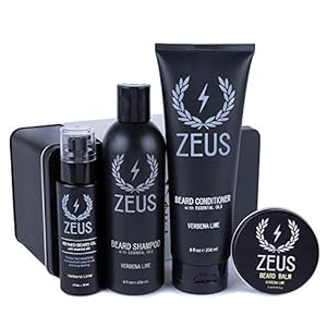 ZEUS Everyday Beard Care Kit – Natural Beard Wash, Refined Beard Oil & Moisturizing Beard Balm – MADE IN USA (Verbena Lime)