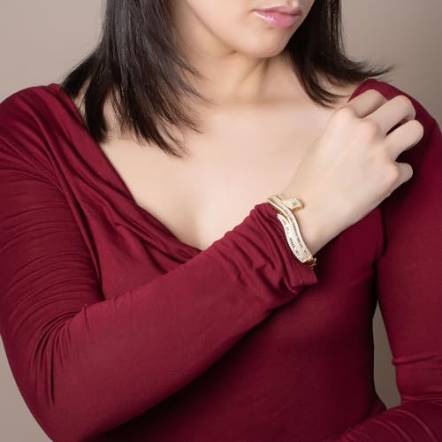 PORI JEWELERS 18K Gold Over 925 Sterling Silver Sparkly Wrap Snake Bangle Bracelet with Cubic Zirconias - For Women4